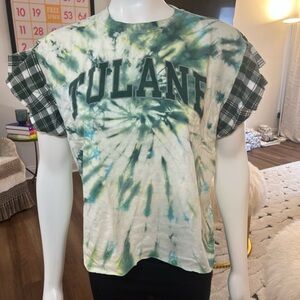 Tulane Tie-Dye Shirt with Plaid Sleeves